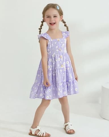 DeeFant Toddler Girl Dress 4-5T Girls Summer Dress Toddler Floral Dresses Fly Sleeveless Casual Beach Toddler Sundress Purple - Image 2