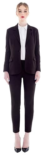 Marycrafts Women’s Two Piece Suits – Business Blazer Pant Suit Set for Work, Professional Outfit, Office Wear, Formal Business Attire 20 Black Brown - Image 2