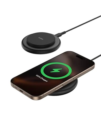 Belkin Magnetic Wireless Charging Pad 15W - MagSafe-Compatible Qi2-Certified Wireless Charging Station, iPhone Charger for Apple iPhone 16, 15, 14, AirPods w/Non-Slip Base, No PSU - Black (2-Pack) - Image 1