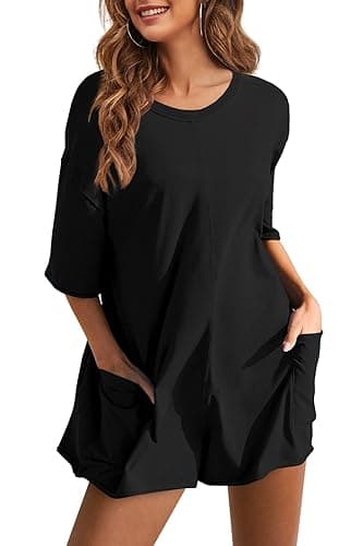 UANEO Rompers for Women Casual Oversized Athletic Jumpsuits Overalls Workout Hot Shot Tee Romper (Black-S) - Image 2