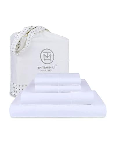 Threadmill Supima Cotton Sheets - 1200 Thread Count, 100% Cotton Cal King Bed Sheets Set, 4 Pc White with Elasticized Deep Pocket - Image 1