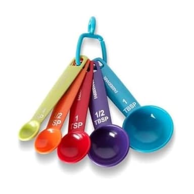 Farberware Set of 5 Measuring Spoons, Perfect for Measuring Both Wet and Dry Indgredients, Includes Detachable Ring for Optimal Storage and Organization, Dishwasher Safe, Assorted - Image 1