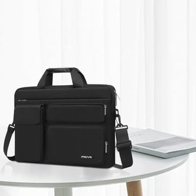MOSISO Laptop Shoulder Bag 15.6 inch, 15-15.6 inch Computer Bag Compatible with MacBook Pro 16 inch, HP, Dell, Lenovo, Notebook with 2 Raised&1 Flapover&1 Horizontal Pocket&Handle&Belt, Black - Image 9