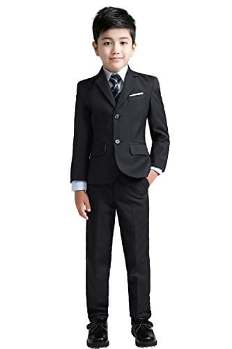 YuanLu Boys Suits with Blazer Pants Vest Shirt and Tie Kids Suit for Wedding Size 8 Black - Image 1