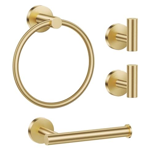 Lairuier Bathroom Hardware Set, 4-Piece Towel Holder Set Include Toilet Paper Holder,Towel Ring and 2 Towel Hooks Stainless Steel Wall Mounted Bathroom Hardware Accessories Set (Brushed Gold) - Image 1