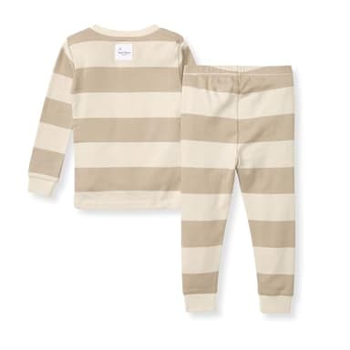 Burt's Bees Baby Baby Boy's Pajamas, Tee and Pant 2-Piece Pj Set, 100% Organic Cotton Soft Sleepwear, Oat Rugby Stripe, 8 Years - Image 2
