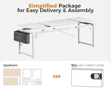 ODK Computer Desk Large Office Desk, 63 Inch Gaming Desk with Storage, Modern PC Work Table with Headphone Hook for Home Office, Splice Board, White + White Leg - Image 9
