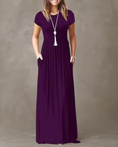 AUSELILY Women's Short Sleeve Loose Plain Casual Long Maxi Dresses for Women 2025 Purple L - Image 5