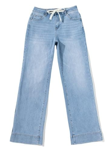 Sidefeel Jeans for Women Western Outfit High Waisted Drawstring Wide Leg Denim Pants Iceland Blue Size 10 - Image 7