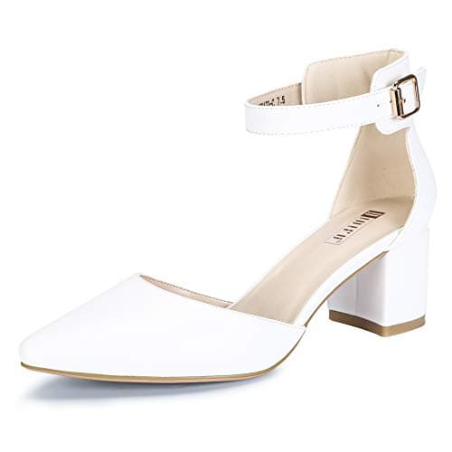 IDIFU Women's IN2 Pedazo Dress Shoes Low Block Heels Comfortable Chunky Closed Toe Ankle Strap Wedding Pumps(White Pu, 9.5 B(M) US) - Image 1