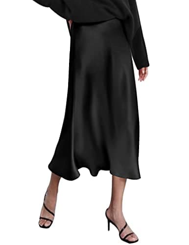 Zeagoo Womans Satin Skirts Long Dress Causal Midi Skirts High Waist Office Black - Image 1