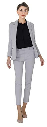 Marycrafts Women’s Two Piece Suits – Business Blazer Pant Suit Set for Work, Professional Outfit, Office Wear, Formal Business Attire 8 Silver - Image 2