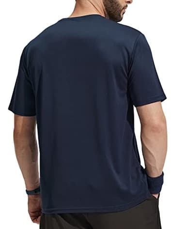 MIER Men's Short Sleeve T-Shirts Quick Dry Athletic Shirts Moisture Wicking Workout Running Polyester Tee Navy, S - Image 2