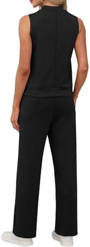XIEERDUO Two Piece Sets for Women Summer Outfits Travel Mock Neck Lounge Sets Wide Leg Pants Beach Vacation Clothes - Image 6