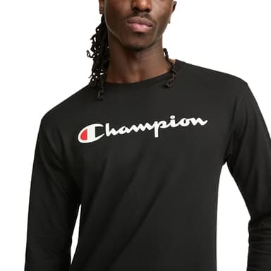 Champion Men's Long Sleeve T-Shirt, Standard Fit, C, Available in Regular and Big & Tall, Black-Classic Script Logo, Small - Image 3