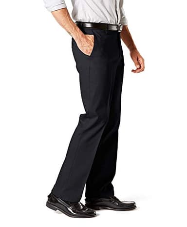 Dockers Men's Straight Fit Signature Lux Cotton Stretch Khaki Pant - Creased, Black, 38W x 32L - Image 2