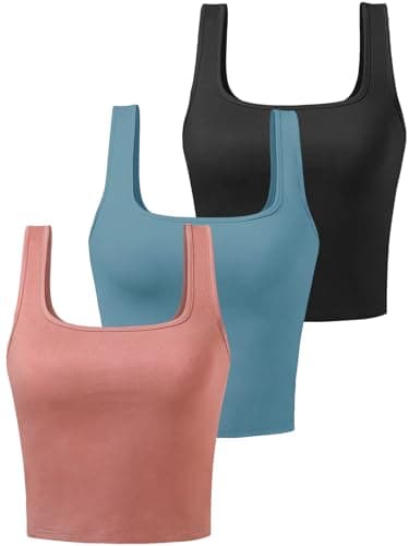 Porvike Crop Tops for Women Workout Tank Top Cropped Sleeveless Shirts Square Neck Tanks Basic Gym Exercise Clothes 3 Pack Black/Blue/Coral M - Image 1
