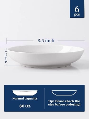 Y YHY Pasta Bowls, 30oz Salad Bowls White Soup Bowls Large Pasta Serving Bowl Porcelain Pasta Plates Wide and Shallow Bowls Set of 6 Microwave Dishwasher Safe Valentines Day Gift - Image 2