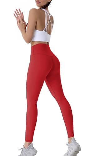 Sunzel Workout Leggings for Women, Squat Proof High Waisted Yoga Pants 4 Way Stretch, Buttery Soft Sunzfly 28", Red, Large - Image 5