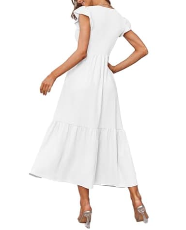 OFEEFAN Maxi Dresses for Women 2025 Beach Vacation Clothes Summer Wedding Guest Dress White L - Image 3