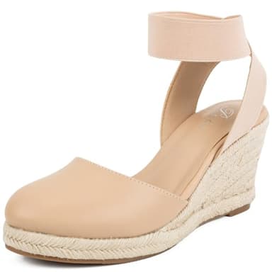 Putu Espadrilles Wedges for Women Closed Toe Wedge Sandals Elastic Ankle Strap Wedge Shoes Nude Size 10 - Image 1