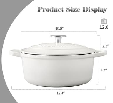 EDGING CASTING Dutch Ovens Enameled Cast Iron Covered 5.5 Quart Dutch Oven with Dual Handle for Bread Baking, White - Image 3