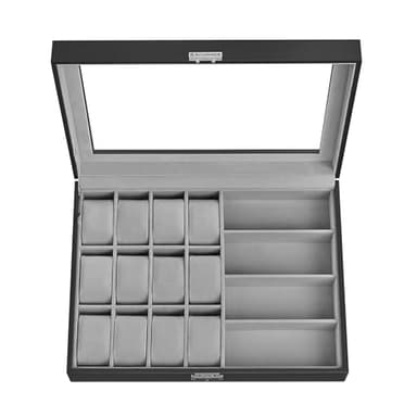 SONGMICS 16-Slot Watch Box, Lockable Storage Case With Glass Lid, Gift Idea, Ink Black Synthetic Leather, Dove Gray Lining UJWB112G01 - Image 7