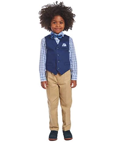 Nautica Baby Boys' 4-Piece Vest Set with Dress Shirt, Vest, Pants, and Tie, Flag Blue, 3-6 Months - Image 2