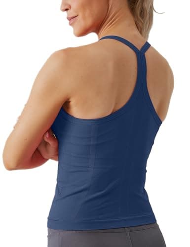 MathCat Workout Tank Tops for Women with Built in Bra, Sleeveless Gym Tops Seamless Racerback Athletic Yoga Shirts Navy - Image 1