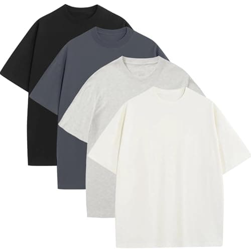 4 Pack Men's Oversized T-Shirts Heavyweight Cotton Tee Crew Neck Short Sleeve T Shirts Loose Fit Basic Essential Soft Classic Tees (WTLGYDGYBK,M) - Image 1