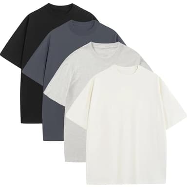 4 Pack Men's Oversized T-Shirts Heavyweight Cotton Tee Crew Neck Short Sleeve T Shirts Loose Fit Basic Essential Soft Classic Tees (WTLGYDGYBK,M) - Image 1