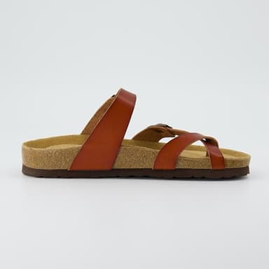 CUSHIONAIRE Luna Crossover Toe Strap Womens Sandals – Cork Footbed Slides with Adjustable Straps, Summer Sandals for Women 2025, WHISKEY 6 - Image 9