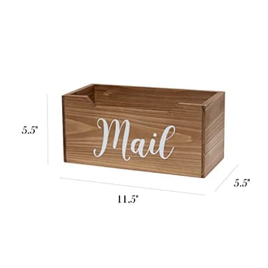 Elegant Designs HG2010-NMW Rustic Farmhouse Wooden Tabletop Decorative Script Word Mail Organizer Box, Letter Holder Office-Accessories-and-décor, Natural Wood/White - Image 3