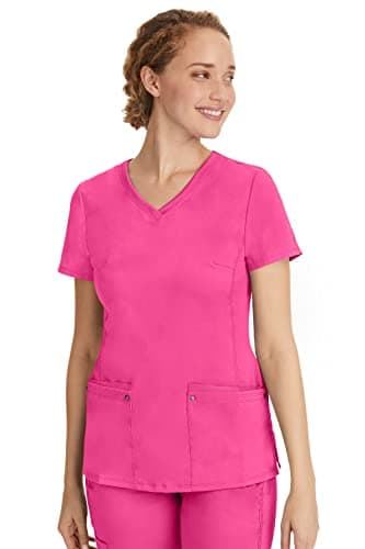Healing Hands Yoga Scrubs Top for Women Purple Label 2 Pocket V-Neck Women's Scrub Top 2245 Juliet Shocking Pink 2XL - Image 7