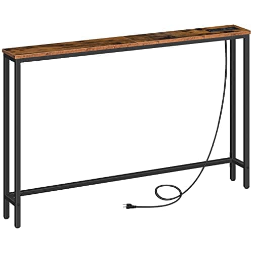 HOOBRO 47.2" Narrow Console Table with Power Outlets, 5.9" Behind Couch Table with Charging Station, Long Sofa Table, Skinny Entryway Table for Living Room, Hallway, Foyer, Rustic Brown BF15XG01G1 - Image 1