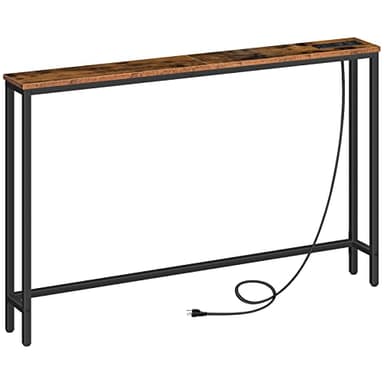 HOOBRO 47.2" Narrow Console Table with Power Outlets, 5.9" Behind Couch Table with Charging Station, Long Sofa Table, Skinny Entryway Table for Living Room, Hallway, Foyer, Rustic Brown BF15XG01G1 - Image 1