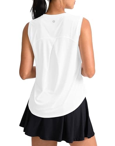 SANTINY Women's Sleeveless Workout Tops Breathable Lightweight Active Tennis Yoga Shirts Athletic Running Tank Tops for Women (White_L) - Image 1