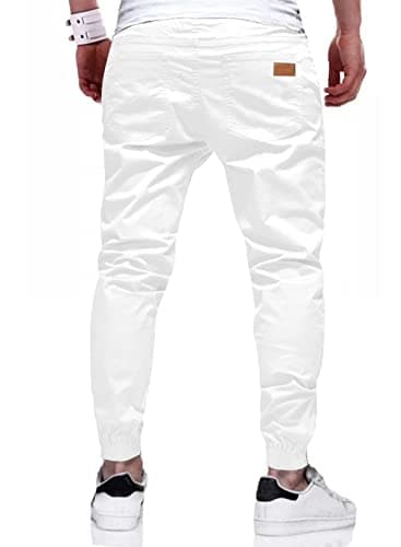 JMIERR Mens Casual Joggers Pants - Cotton Drawstring Chino Cargo Pants Hiking Outdoor Twill Track Jogging Sweatpants Pants with Pockets for Men, 4XL, C White - Image 3