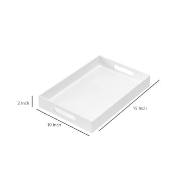 MUKEEN Glossy White Sturdy Acrylic Serving Tray with Handles 10x15x2H Inches -Spill Proof- Decorative Trays Countertop Organizer for Ottoman Coffee Table Nightstand, sidetable, Breakfast, Tea, Food - Image 2