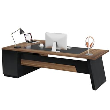 Tribesigns 78" L-Shaped Executive Desk, Large Modern Office Desk with Drawers and File Cabinet, Business Furniture with Storage Shelves, Big Computer Desk for Home Office (Light Walnut + Black) - Image 8