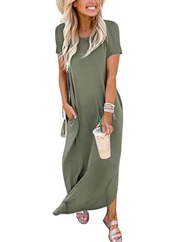 ANRABESS Womens Summer Maxi Dress Short Sleeve Casual Loose Long T Shirt Dresses Split Vacation Beach Sundress Travel Outfits Olive Medium - Image 2