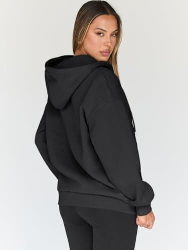Trendy Queen Womens Zip Up Hoodies Oversized Sweatshirts Fall Fashion Outfits Sweaters Casual Jackets 2024 Winter Clothes Black M - Image 4