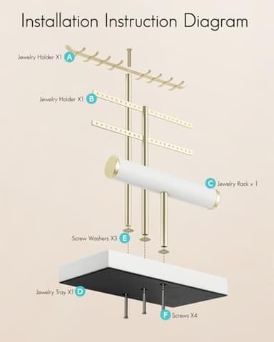 Vlando 3 Tier Jewelry Stand Organizer with Tary, Leather Jewelry Holder Display for Women, Gold Jewlery Holder Display for Necklace, Earring, Bracelet, Rings - White - Image 7