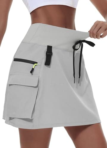 MIVEI Women's Hiking Cargo Skort Skirt High Waisted Golf Dressy Casual with Zipper Pockets Workout Sport Quick Dry Skirts Light Grey - Image 1