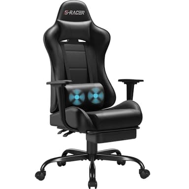 Homall Gaming Chairs, Computer Chair with Footrest and Massage Lumbar Support, Height Adjustable Game Chair with Headrest and Swivel Seat (Black) - Image 1