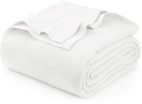 Utopia Bedding White 100% Cotton Blanket [Full Size - 90x84 Inch] 350GSM Lightweight, Soft and Breathable Thermal Blanket for All Seasons - Image 1