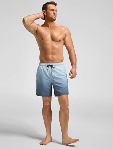 SILKWORLD Mens Swimming Trunks with Compression Liner Quick Dry 5 inch Swim Shorts with Zipper Pockets, Grey Gradient, Small - Image 4