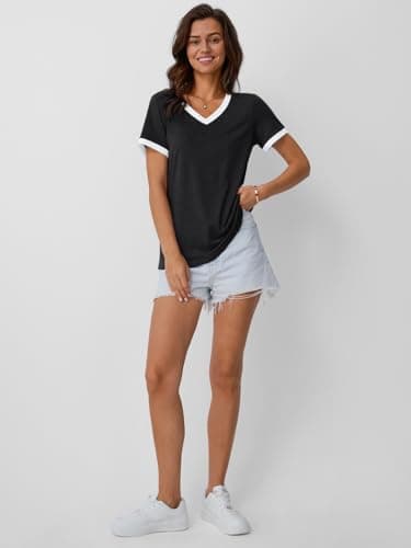 AUTOMET Womens Short Sleeve T-Shirts Summer Tops Casual Soft Tunic V Neck Basic Tees Workout Clothes Spring Fashion Outfits 2025 Black M - Image 5
