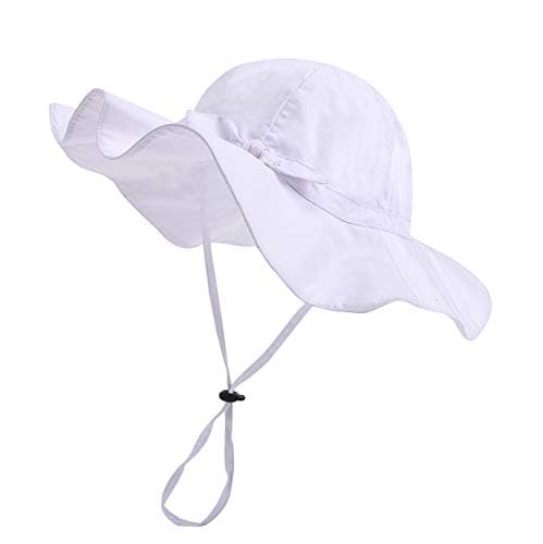 Baby Girl Sun Hat with UPF 50+ Outdoor Adjustable Beach Hat with Wide Brim Bucket Hats (2-3 Years,White) - Image 1