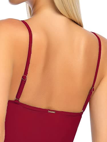 RELLECIGA Women's Wine Red High Cut Bandeau One Piece Swimsuits with Adjustable Shoulder Straps Size Small - Image 5